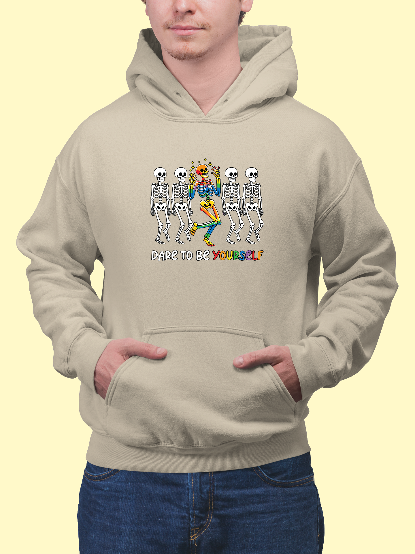 Mikina "Dare to be yourself" s dúhovou kostrou