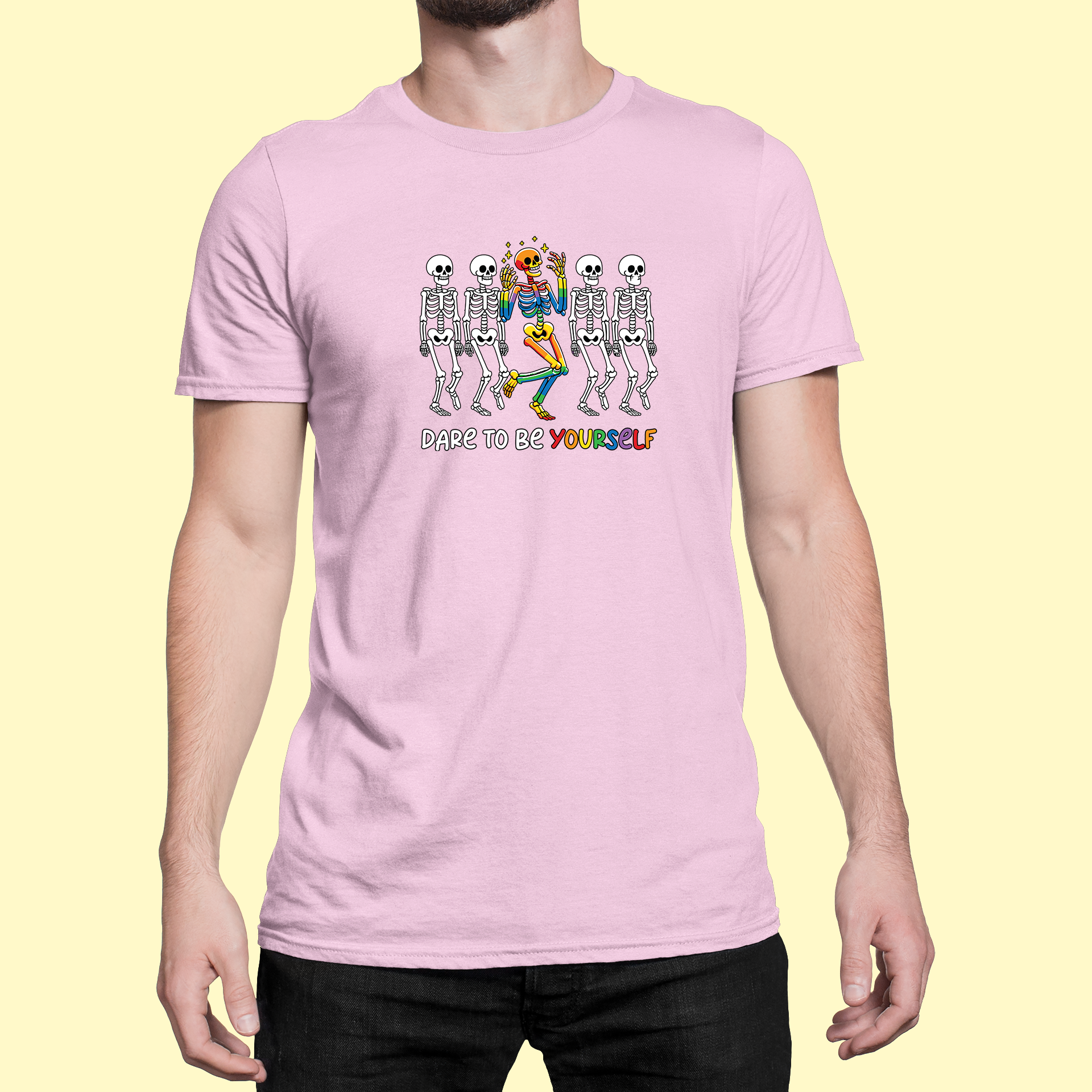 Tričko "Dare to be yourself" s dúhovou kostrou - Bombové